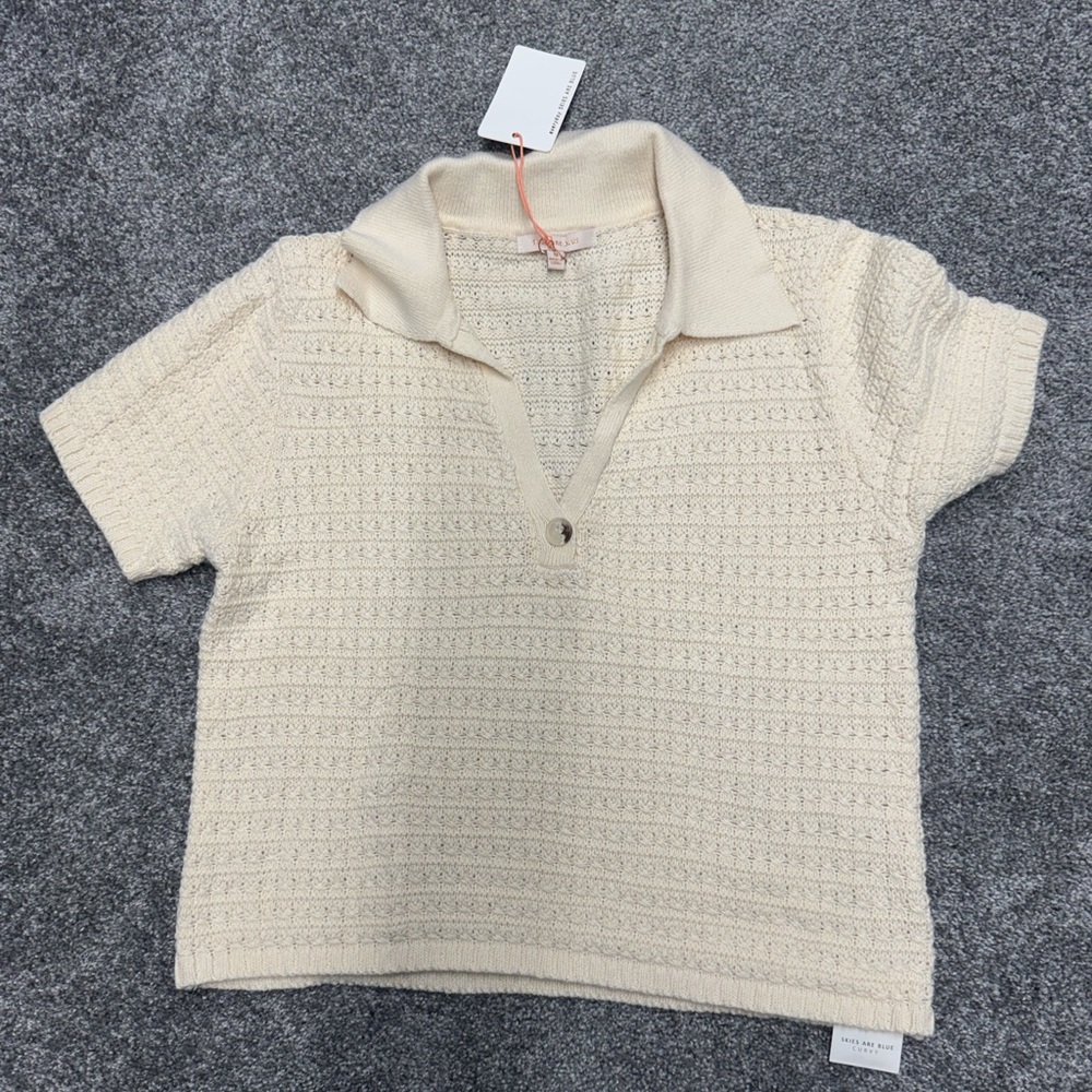 Skies are Blue Knit Polo Top in Ivory - Size M
